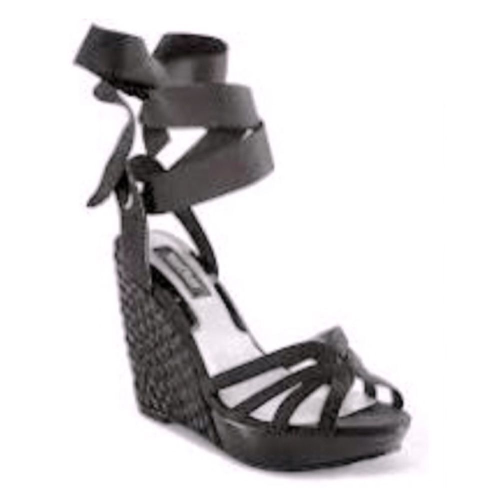 White House Black Market Jenica Lace Up Espadrille Wedge Sandals Black Size 8